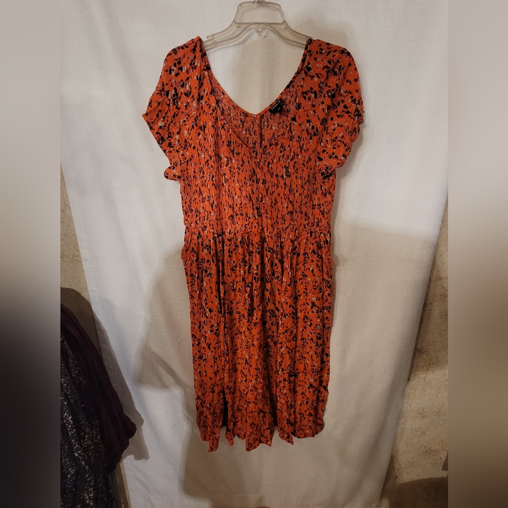 Torrid Redish Orange Dress with a Black and Grey Print